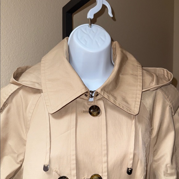 London Fog Khaki Double Breasted Belted Removable Hood Trench Coat Women’s Sz M - Picture 5 of 10